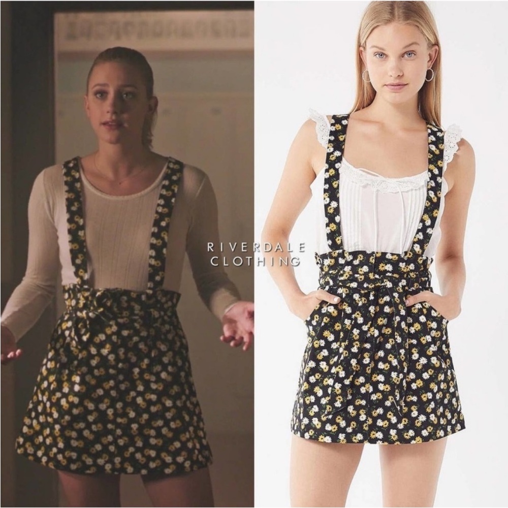 Urban Outfitter Corduroy Pinafore Suspender Skirt XS Dress Yellow Black Floral